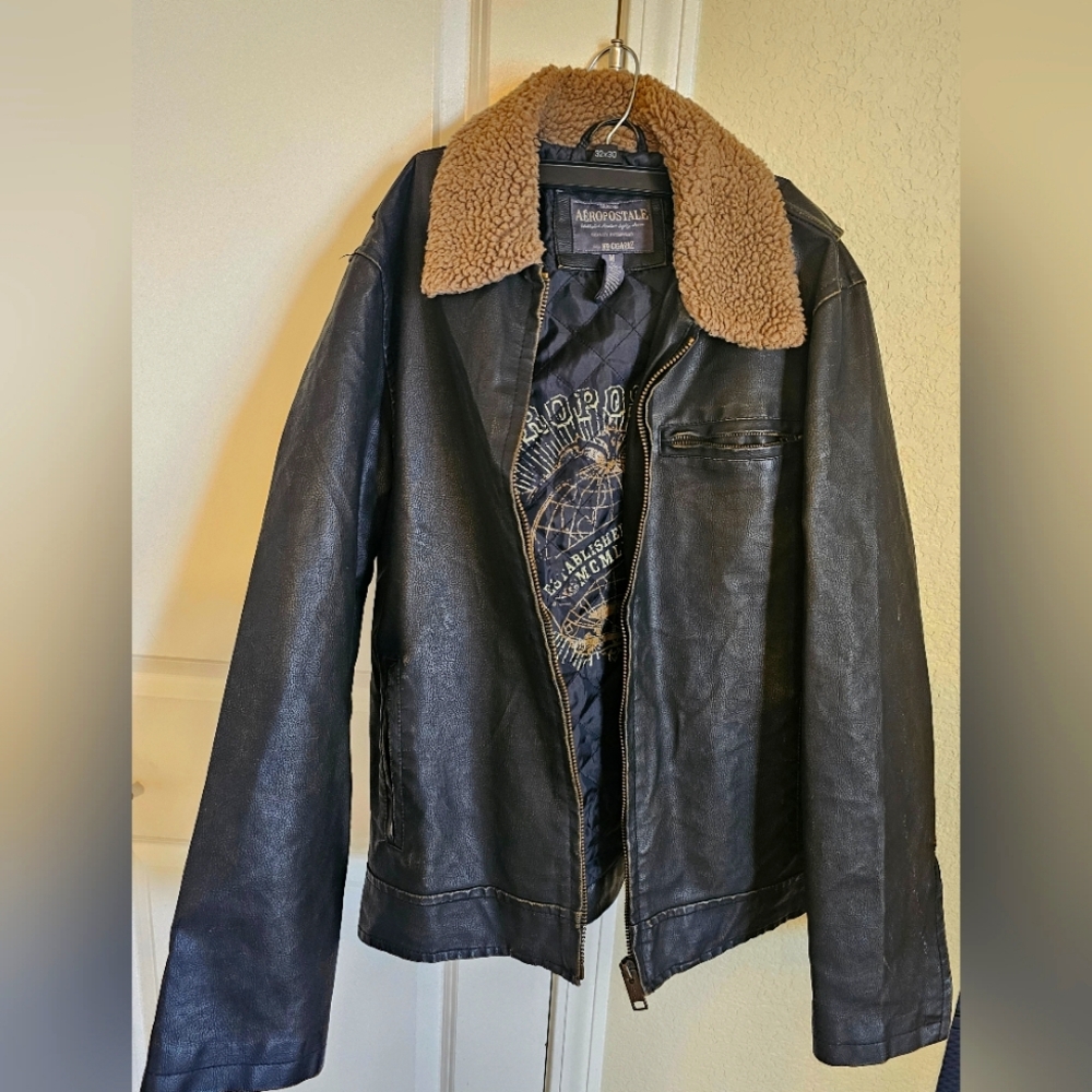 Mens Aeropostale Leather Bomber Jacket